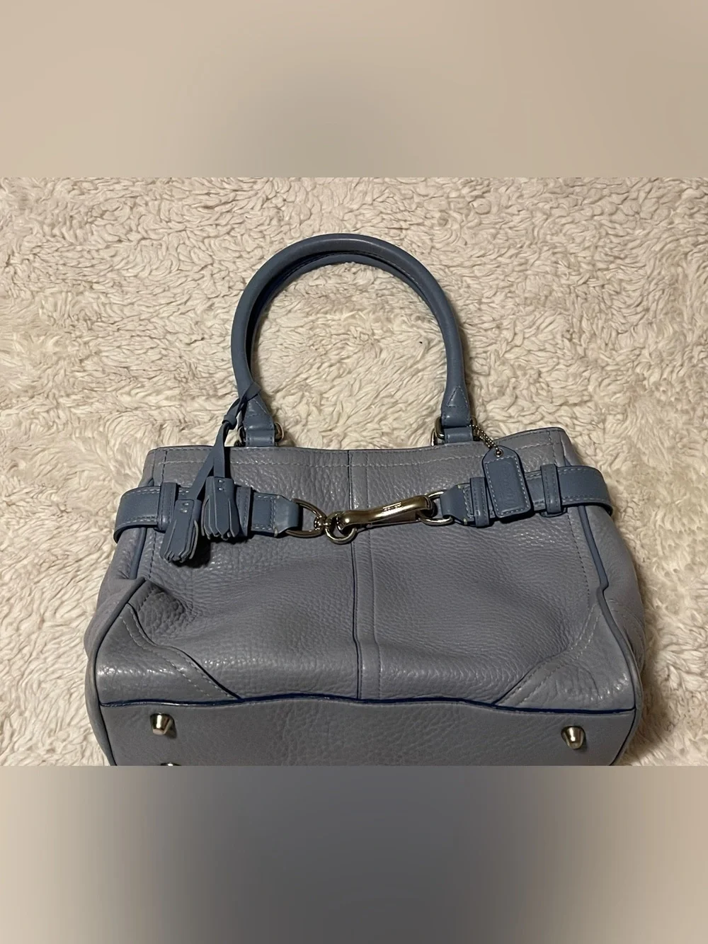 Vtg Y2K Coach Hamptons Light Blue Leather Satchel Toggle Clasp Tote Bag F10688